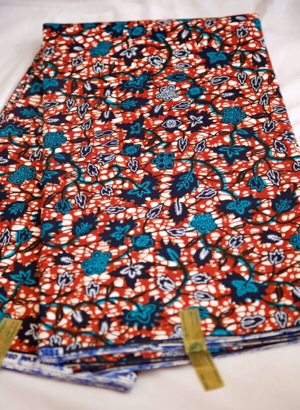 Original Wax Hitaget 6 yards couleur orange mandarine avec des motifs de différents couleur