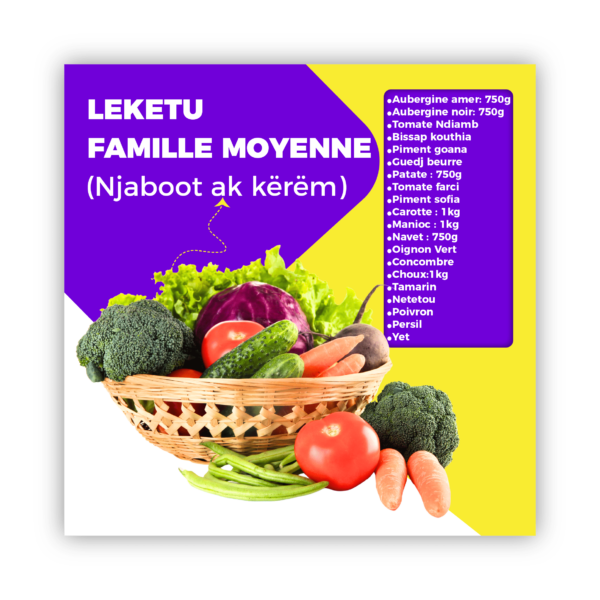 Leketu Famille Moyenne (Njaboot ak kërëm) – Un panier de légumes frais, pratique et prêt à l'emploi pour toute la famille !