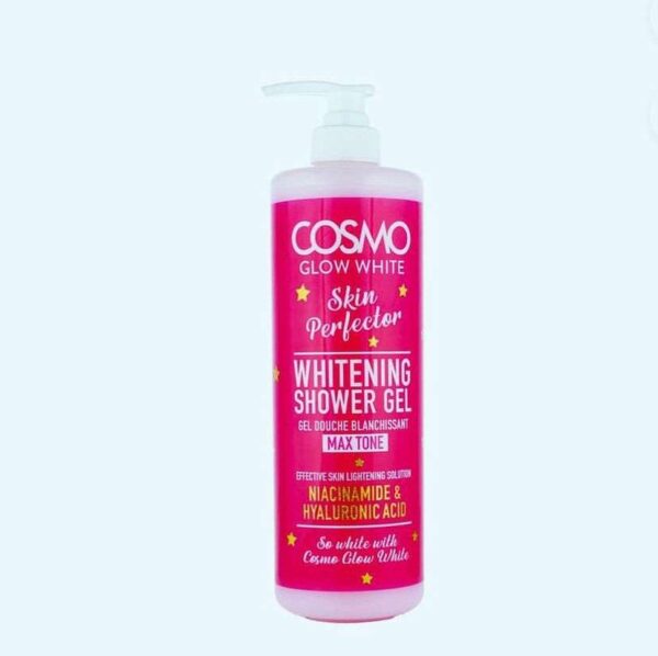 Gel douche éclaircissant Cosmo Glow White Skin Perfector 1000 ml - Solution éclaircissante avec niacinamide et acide hyaluronique, nettoie et hydrate la peau.