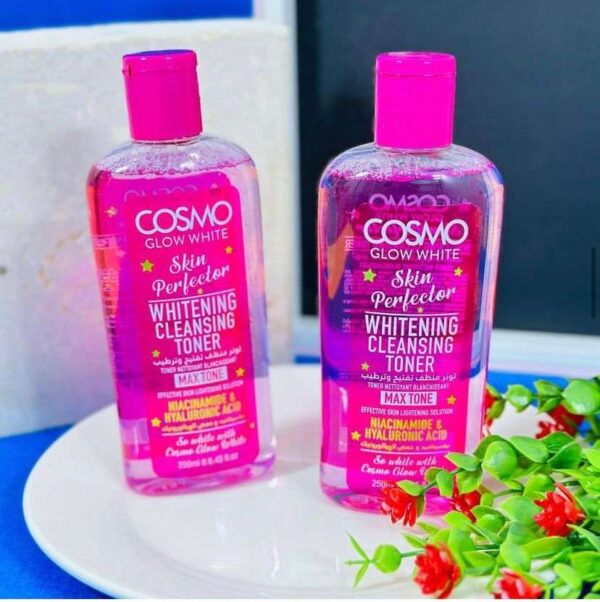 Cosmo Glow White Skin Perfector - Lotion nettoyante blanchissante 250 ml pour un teint plus clair, hydraté et purifié. Soin doux pour une peau éclatante et lisse.