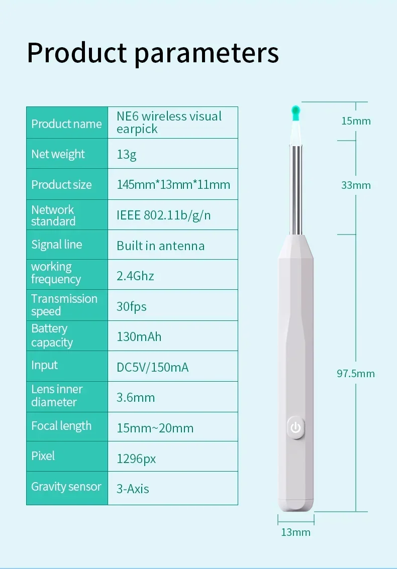 Endoscope auriculaire sans fil, Wi-Fi, lumière LED, caméra de portée d'oreille visuelle, cure-oreille sûr, livres d'oreille, Endocsnegoing