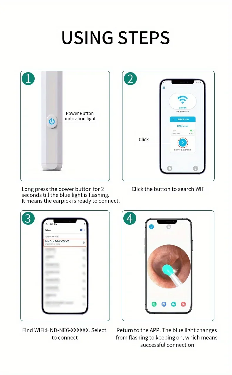 Endoscope auriculaire sans fil, Wi-Fi, lumière LED, caméra de portée d'oreille visuelle, cure-oreille sûr, livres d'oreille, Endocsnegoing