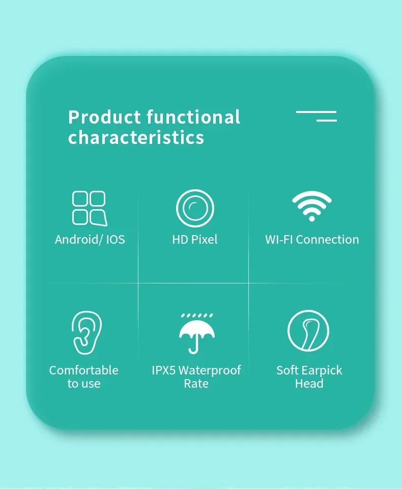 Endoscope auriculaire sans fil, Wi-Fi, lumière LED, caméra de portée d'oreille visuelle, cure-oreille sûr, livres d'oreille, Endocsnegoing