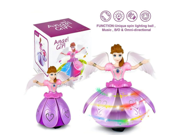 Poupée Ange Dansante Musicale – Princesse avec Lumières LED 3D, Musique, Rotation à 360°, Jouet Bump & Walk pour Filles, Cadeau Parfait (Violet).