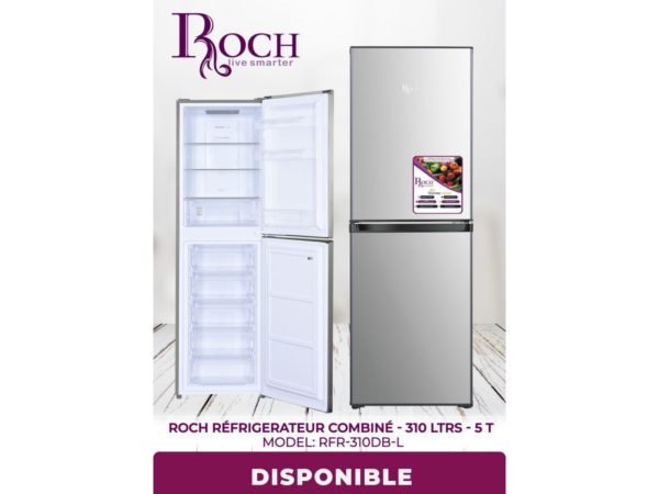 ROCH Réfrigérateur Combiné 310 Litres, Modèle RFR-310DB-L, 5 T