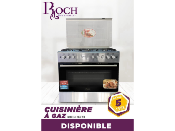 ROCH Cuisinière à Gaz 5 Feux, Modèle RGC-90, Dimensions 90x60