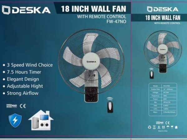 Ventilateur mural Deska 18 pouces avec télécommande - Modèle FW-47NO