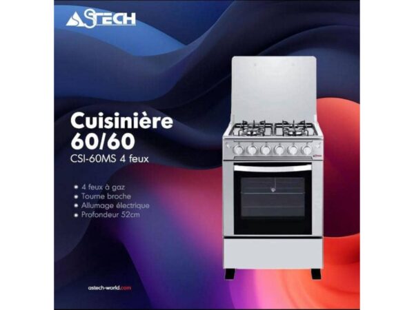 Cuisinière Astech 60x60 - Modèle CSI-60MS, 4 feux pour une cuisson pratique